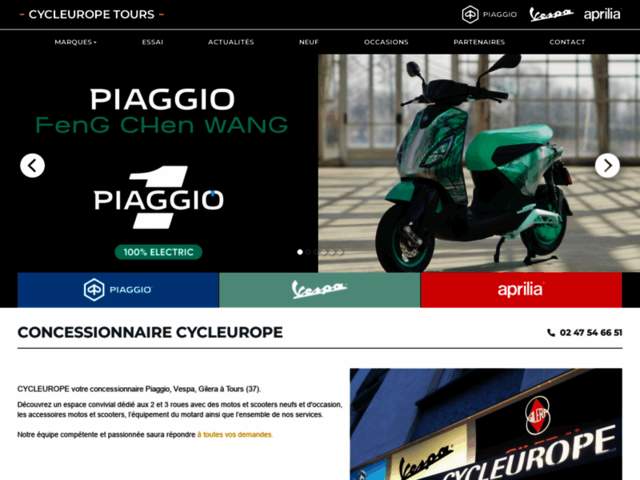 Cycleurope Tours, concessionnaire motos Voge Piaggio Vespa Aprilia Keeway Orcal Fb mondial Rieju Sherco